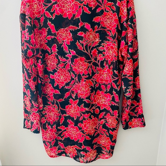 Victoria's Secret Gold Label Floral Print Popover Night Top Red/Black Sz… - Picture 6 of 8